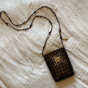 Hawaiian Crossbody Hobo Brown Beaded Purse With Turtle detail